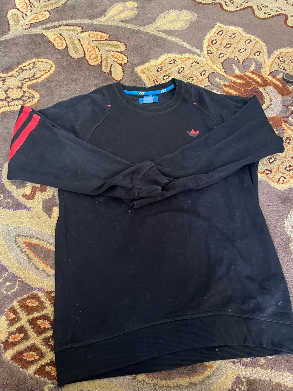 adidas Black Crewneck Sweater with Red Stripe Details